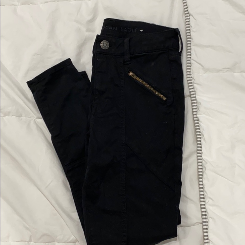 American Eagle Black Jeans with Zippers